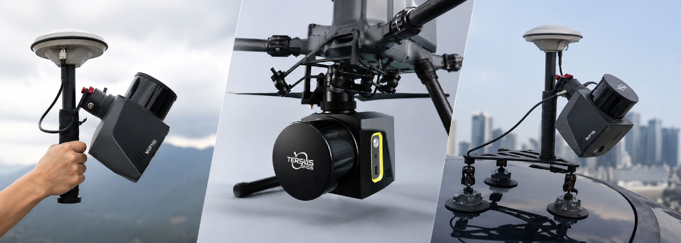 Tersus MVP100 product feature visual for One LiDAR. Three Ways to Map.
