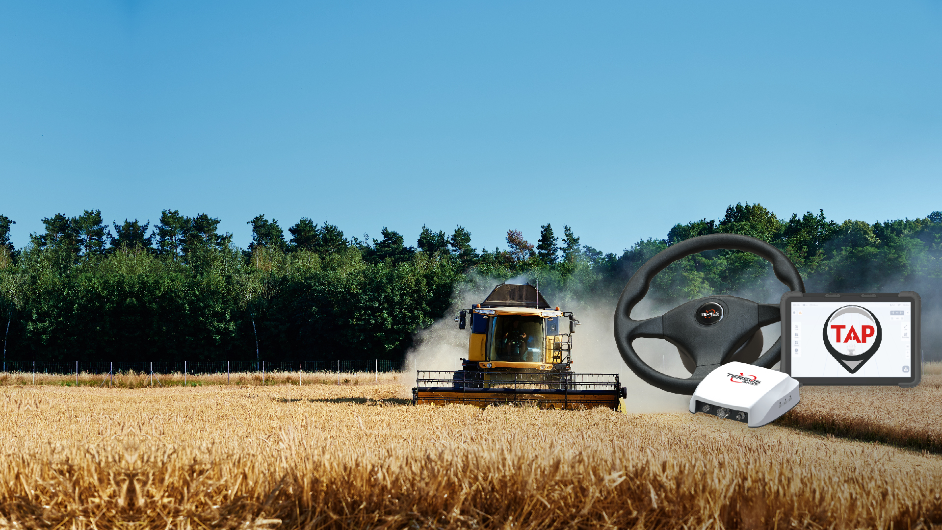 Tersus AG993 automatic steering system product visual with agricultural machinery