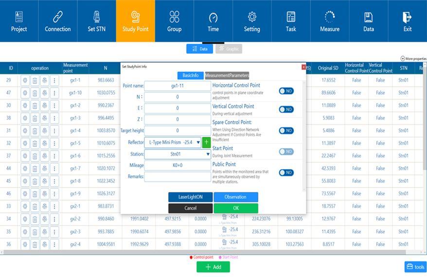 Data table in TAS Z6 monitoring software from the supplied product material