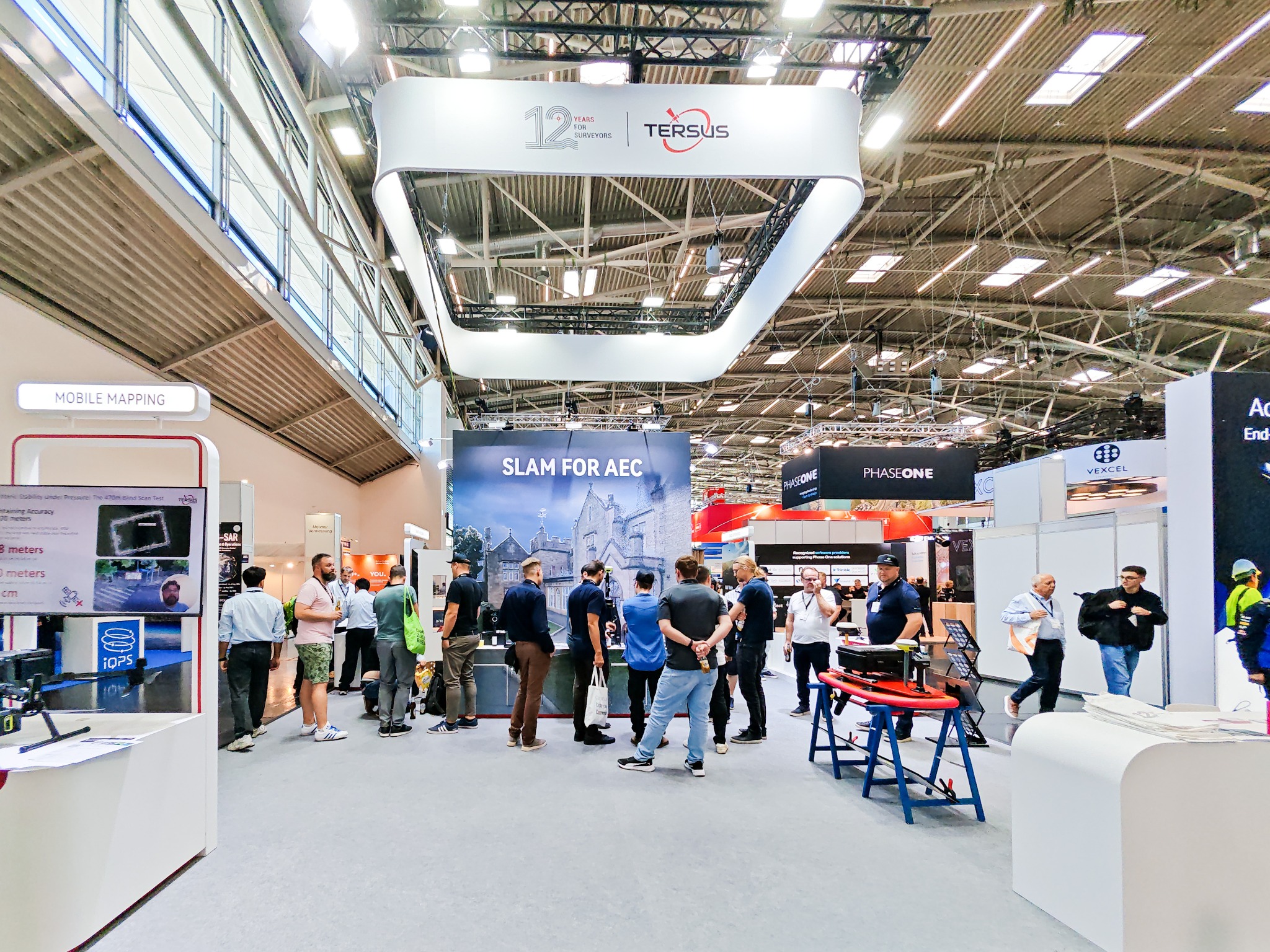 The TERSUS booth at INTERGEO 2026 in Munich, featuring SLAM for AEC and the 12 Years for Surveyors anniversary